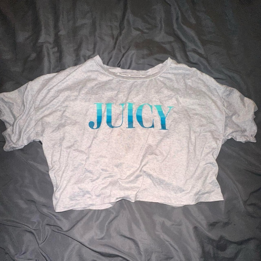 Juicy Couture Light Gray Crop Top with Blue Logo